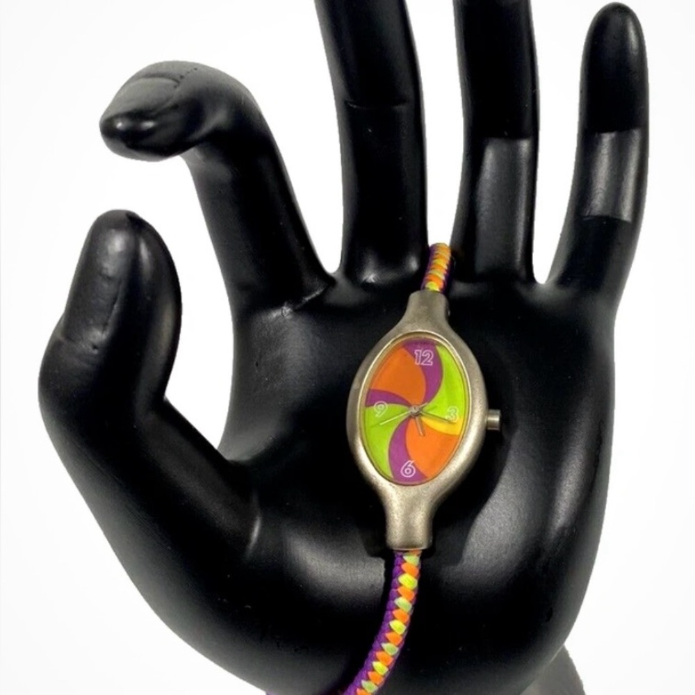 Vtg 70's Mod After Thoughts Analog Wristwatch Gray Adjustable Stretch Band